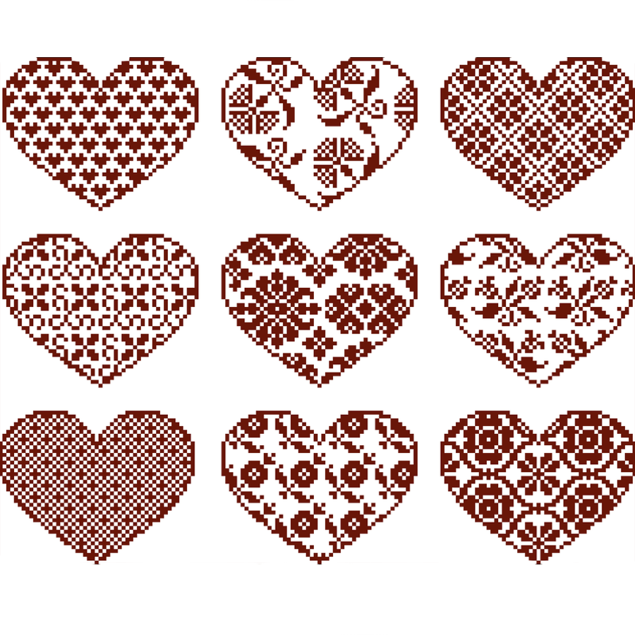 hearts with tapestry pattern | Embroidery Template | embroidery kit